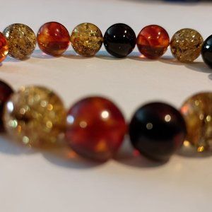 7 inch Cognac, green and cherry red genuine baltic amber stretch bracelet